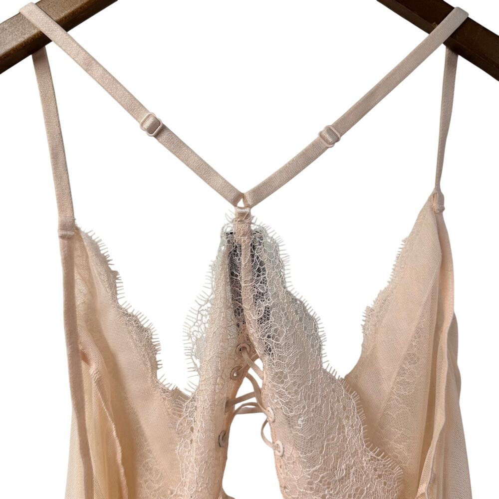 Victorias Secret Lace Nude Medium Bodysuit Semi Sheer Lingerie Style - Picture 10 of 13